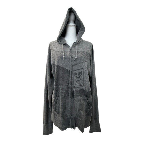 OBEY Other - OBEY Y2K Andre Face Graphic Gray Full Zip Hoodie Sweatshirt XL Streetwear